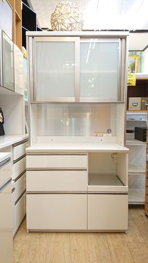 パモウナ pamouna キッチンボード スライドガラス扉 ソフトクローズ引出し 扉1枚 スライドテーブル コンセント4口 IDC大塚