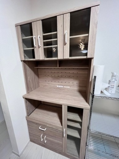 食器棚　カップボード　90cm アイボリー