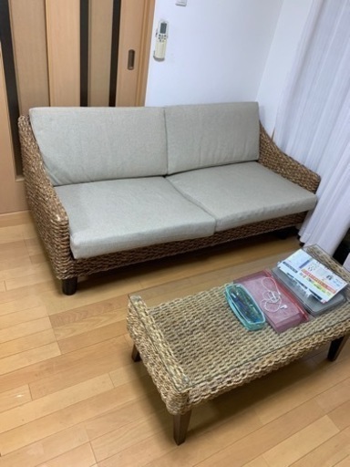 ラタンソファ　テーブルセット