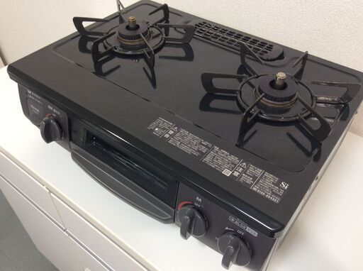 （1/28受渡済）JT7471【RINNAI/リンナイ ガスコンロ LPガス】美品 2023年製 KG35NBKL 家電 キッチン レンジ ガステーブル 左側強火 クリスタルコート