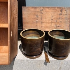 宣徳銅 寸胴型火鉢 火箸 昭和レトロ アンティーク 箱入り