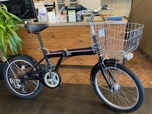 【前後タイヤ・チューブ新品！】LEDオートライト　6段変速　20インチ折りたたみ自転車　ブラック　名古屋プレミアム商品券×金鯱マネー参加店舗