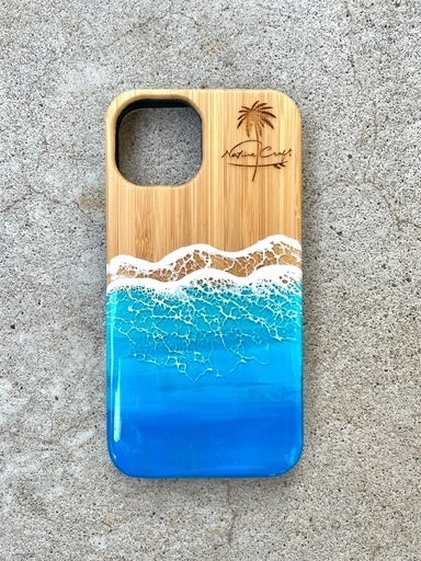 スマホケース iphone 13 ウッドケース レジンアート 海 竹 A