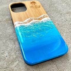 スマホケース iphone 13 ウッドケース レジンアート 海 竹 Aの画像