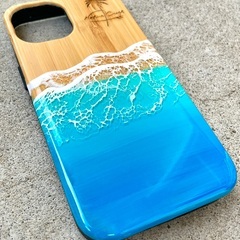 スマホケース iphone 13 ウッドケース レジンアート 海 竹 Bの画像