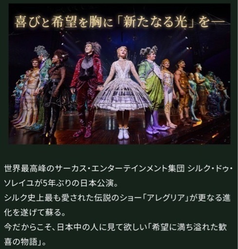 9月21日 アレグリア 残り1枚 シルク ド ソレイユ