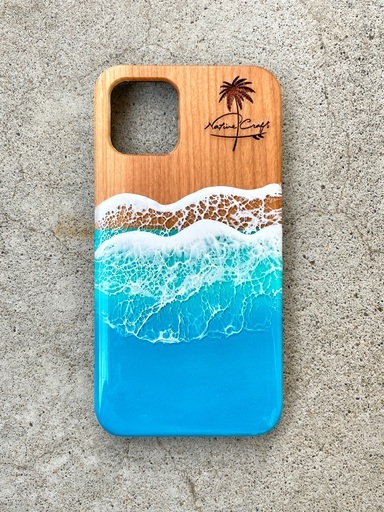 スマホケース iphone 13 Pro ウッドケース レジンアート 海 桜