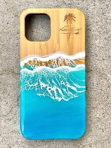 スマホケース iphone 12/12Pro ウッドケース レジンアート 海 竹