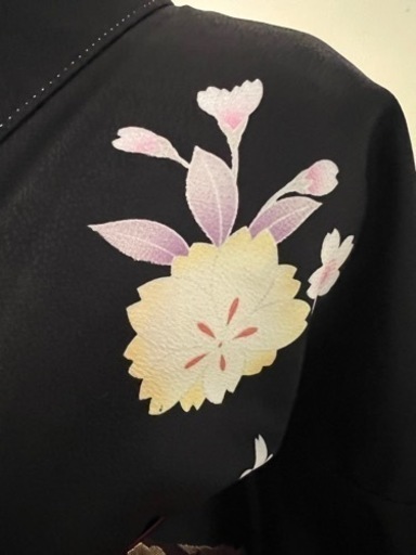 振り袖、帯のセット、黒地に桜