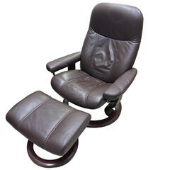 美品 EKORNES エコーネス ストレスレスチェア ノルウェー製 ブラウン 総本革 オットマン付