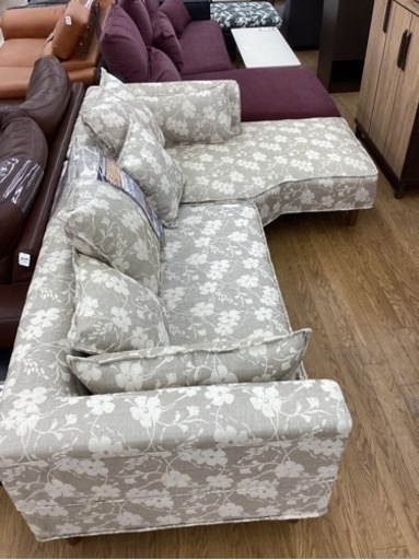 KI-34【新入荷　アウトレット】ユーロコンフォート　花柄　カウチソファ2点セット　ベージュ系