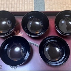 蓋付きお椀 5セット＆お盆 5枚＆お茶菓子受け の画像