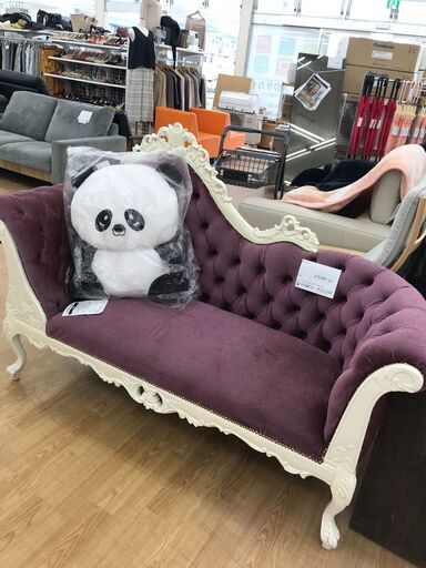 ★ジモティ割あり★  姫ソファー ホワイト×パープル H110×W140×D60 クリーニング済み KJ2810