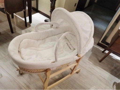 ベビーバスケット ベビー用クーファン ゆりかご 敷きふとん付き 木製クーハンスタンド付き ナチュラル 赤ちゃん 退院