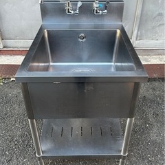 業務用 1槽シンク 二口蛇口付き 幅600×奥600×高さ800(mm) 一層