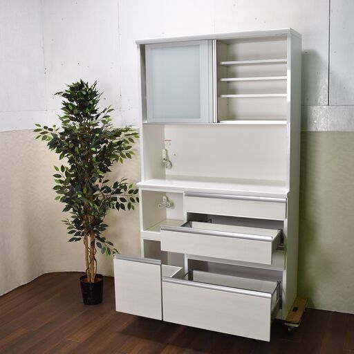 【ジモ取引終了9/15】≪zyt1125ジ≫ 松田家具 キッチンボード 1200 クレディレンジ 上下分割/食器棚/レンジボード/ヘテ