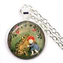 新品・送料無料！銀色・フランスおとぎ話童話カエルさんと仲良し少女...