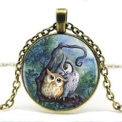 新品・送料無料！ブロンズ・かわいいフクロウ2匹のペンダントネック...