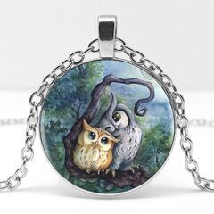 新品・送料無料！銀色・かわいいフクロウ2匹のペンダントネックレス...
