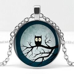 新品・送料無料！銀色・かわいい黒フクロウのペンダントネックレス・...