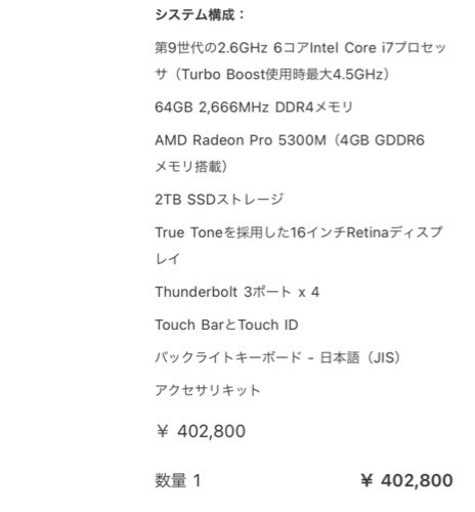 【タイムセール】MacBook Pro 2019 64GB 2TB