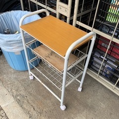 サビあり　スチールワゴン　天板木製