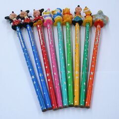未使用保管品 東京ディズニーランド キャラクター付き鉛筆 9本セット ミッキー ミニー ドナルド ディジー グーフィー プルート ダンボ プー 札幌市 清田区 平岡の画像