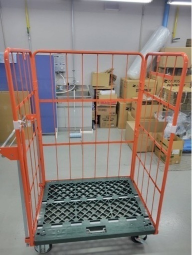 ハンドブレーキ付きカゴ車オレンジテナーオートブレーキ