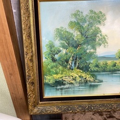 油彩画 作者不明 風景画 森 湖 川 額サイズ 額サイズ 縦67cm 横