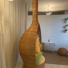 【超レア】エスニックテイストのシングルソファ　オットマン付　ラブチェアとしてもの画像