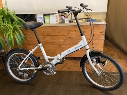 【後輪タイヤ・後輪チューブ新品！】ダイナモライト付き　6段変速　20インチ折りたたみ自転車　ホワイト　名古屋プレミアム商品券×金鯱マネー参加店舗