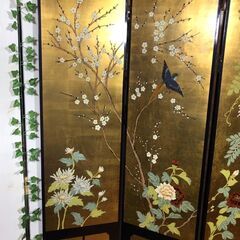 【愛品館八千代店】金箔漆塗花鳥図金屏風の画像
