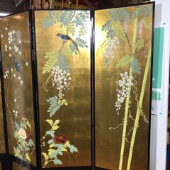 【愛品館八千代店】金箔漆塗花鳥図金屏風の画像