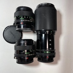 Canon　フイルム一眼レフカメラ、レンズ、ストロボ　の画像