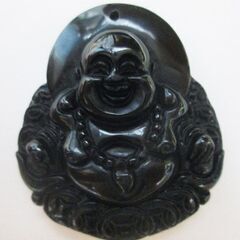 新品・送料無料！布袋様　七福神　黒曜石ペンダント　天然石　こくよ...