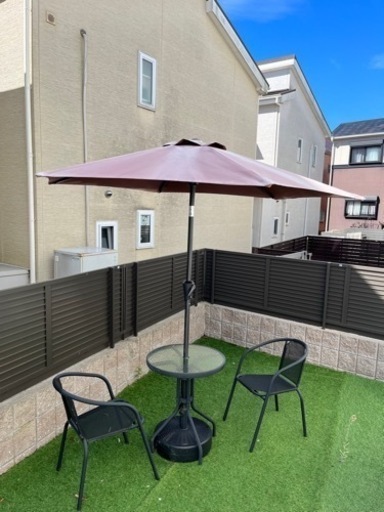 値下げしました。ガーデンチェア、テーブルセット パラソル4点セット