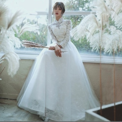 ウエディングドレス Aラインドレス長袖