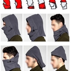 【新品】(グレー)フードウォーマー フェイスマスク 防寒 男女兼用 スノーボードの画像