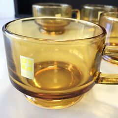 あげます▼【SOGAガラス製　飴色　ティーカップ5客　灰皿　ミルクポット　未使用】（NF230913）Zi-1171の画像