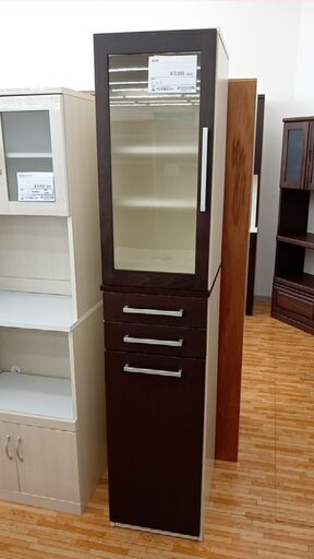★ジモティ割あり★  食器棚 ダークブラウン H191×D47×W40 クリーニング済み YJ620