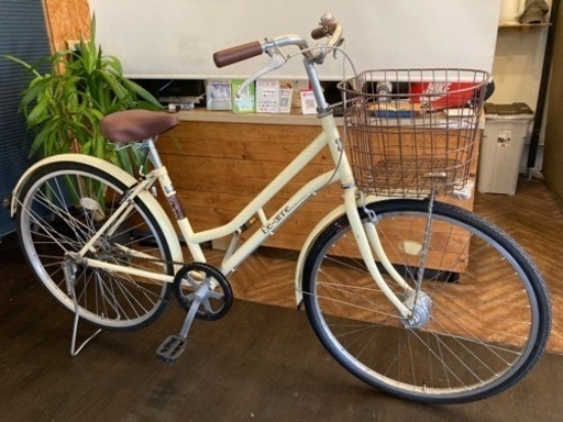 【前輪タイヤ・前輪チューブ新品！】LEDオートライト　26インチ自転車　クリーム