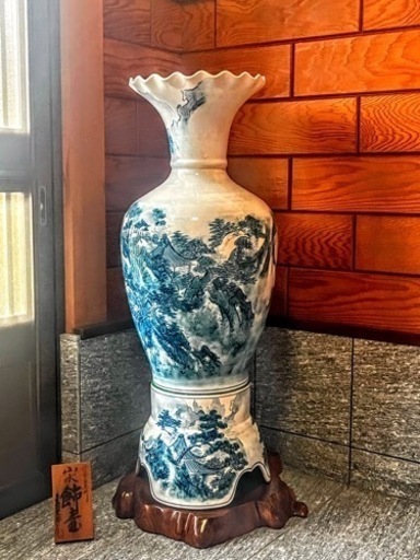 決まりました  破格値 最終お値下げ　定価約50万円　☆金龍窯　博山作　山水飾壺/伝統工芸品/高さ約101cm