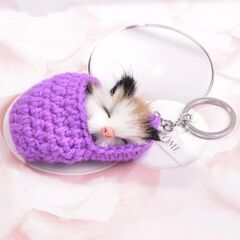 新品！送料無料！1個！かわいい眠り猫のキーホルダー　猫グッズ プ...