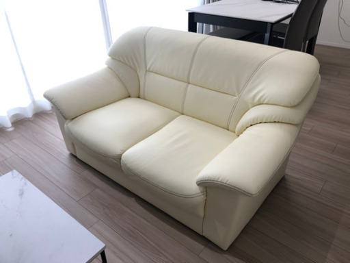 2人掛けソファー 合皮 レザー調 ホワイト