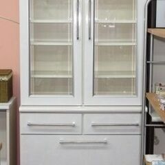 htp-266　食器棚　2連　ホワイト　キッチン家具　キッチン収...