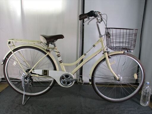 D28　★限定特価★ 中古自転車 【　26インチ　軽快車　アイボリー　6段　LEDオートライト 】