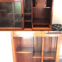 新品未使用 唐木 家具 けやき 水屋 レトロ キャビネット 茶棚 古民家 和風 ガラス扉 収納の画像