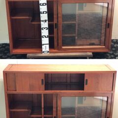新品未使用 唐木 家具 けやき 水屋 レトロ キャビネット 茶棚 古民家 和風 ガラス扉 収納の画像
