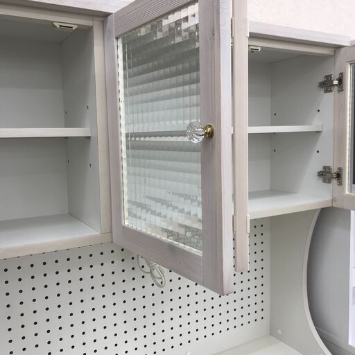 ★ジモティ割あり★  食器棚 クリーム色 H180×W104×D43 クリーニング済み KJ2862