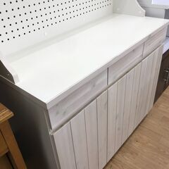 ★ジモティ割あり★  食器棚 クリーム色 H180×W104×D43 クリーニング済み KJ2862の画像